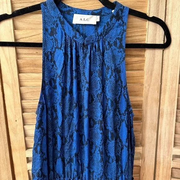 A.L.C Blue Riviera Snakeskin Printed Silk Dress
